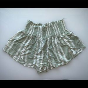 Sage green and white stripped flowy shorts